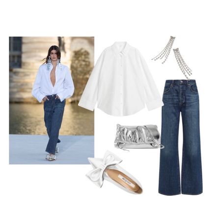 Runway to Realway !
White shirt & jeans ?
Just add silver flats, diamente earrings and a silver metallic bag : you’re ready to go from day to evening . 
Steal her style straight from the Valentino runway ! 

#LTKstyletip #LTKHoliday #LTKaustralia
