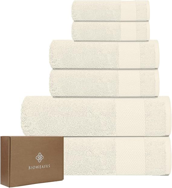 BIOWEAVES 100% Organic Cotton 700 GSM Plush 6-Piece Towel Set GOTS Certified, 2 Bath Towels, 2 Ha... | Amazon (US)