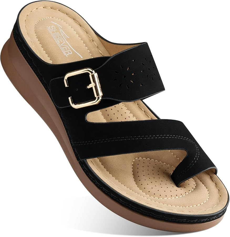 SHIBEVER Sandals for Women Summer Dressy: Comfortable Orthopedic Flip Flops with Arch Support Cau... | Amazon (US)