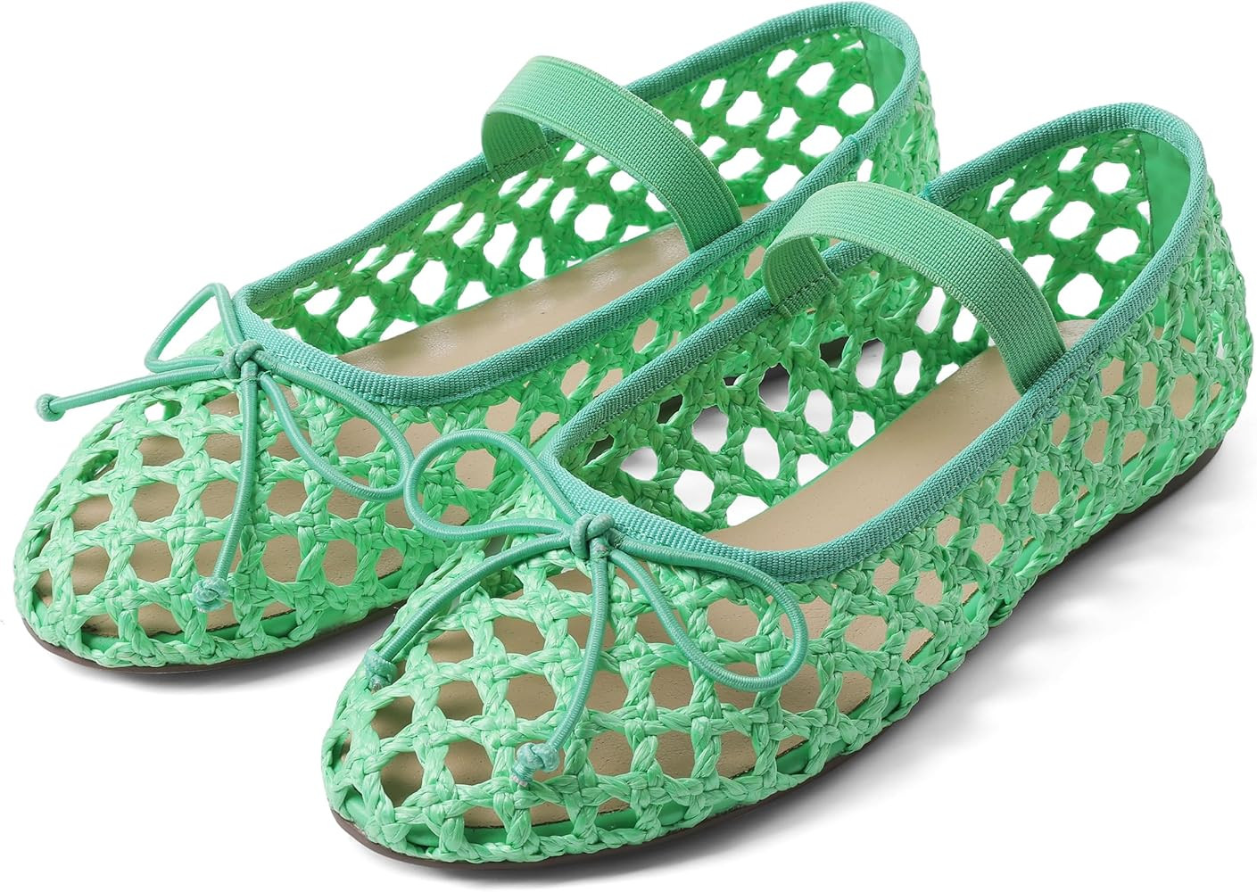 AMINUGAL Raffia Ballet Flats Shoes for Women Dressy Comfortable Woven Straw Women's Flats with El... | Amazon (US)