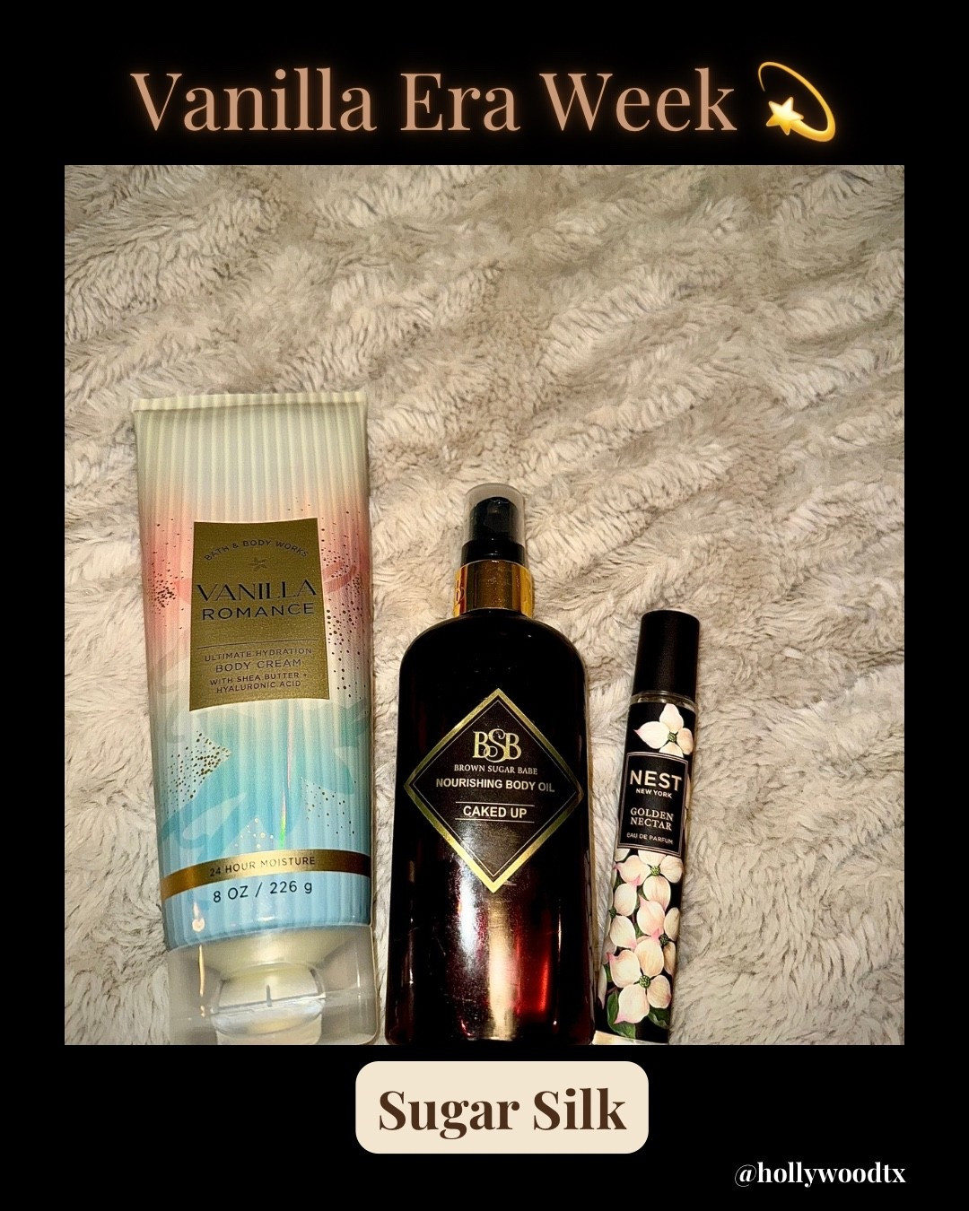 Sugar Silk smells like soft vanilla, golden musk, and a cozy night in 🤍 Warm, sweet, and perfectly feminine. 

Tap to shop every layer and end the week wrapped in luxury ✨

#LTKStyleTip #LTKFindsUnder50 #LTKBeauty