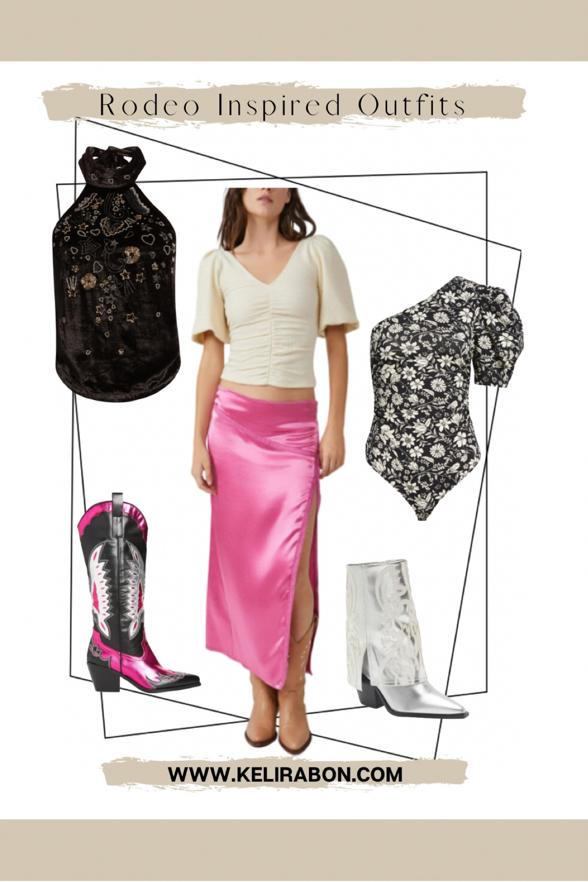 Rodeo outfits - midi skirt, metallic boots, western boots, floral body suit 

#LTKsalealert #LTKshoecrush #LTKunder100