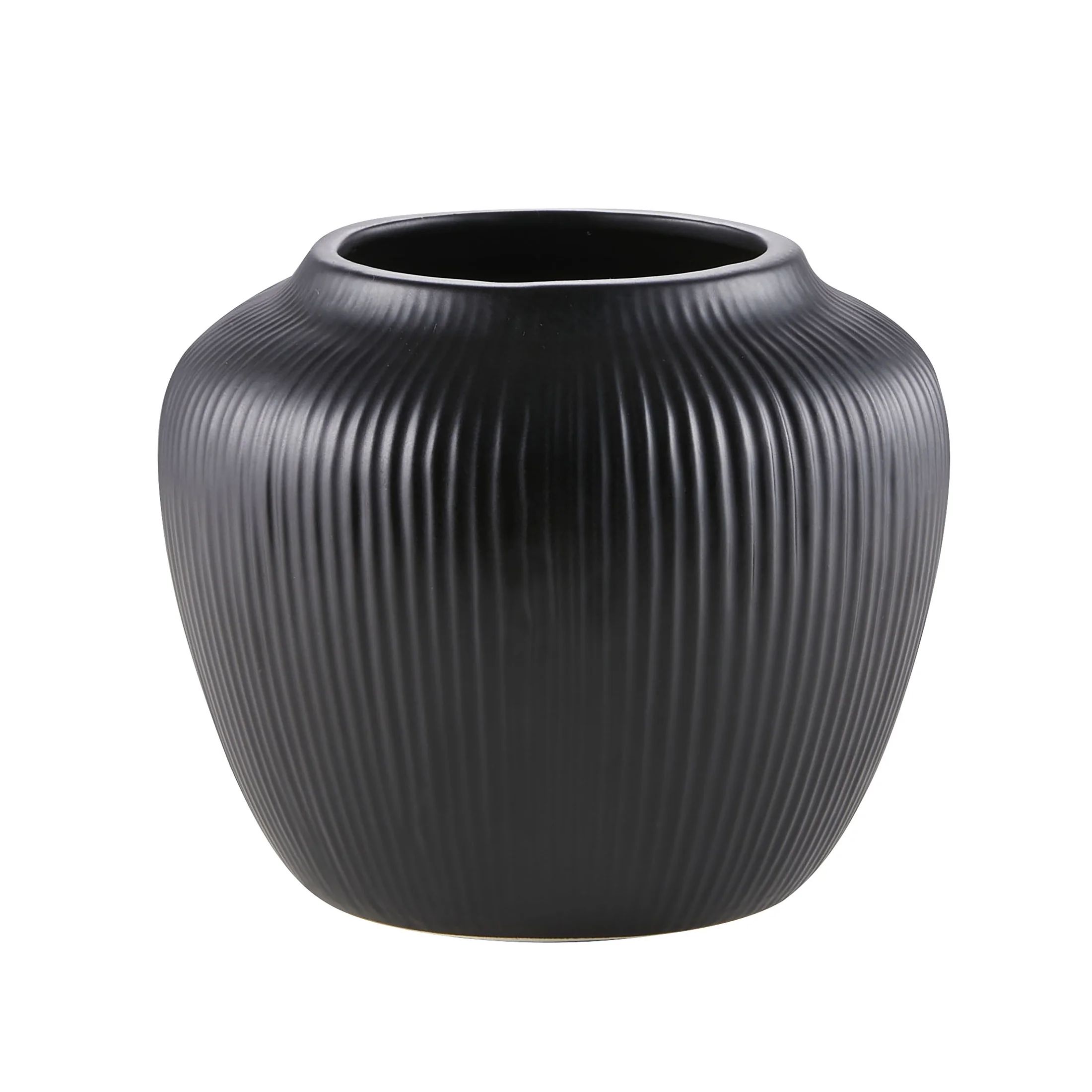 My Texas House 5" Black Textured Stripe Round Stoneware Vase - Walmart.com | Walmart (US)