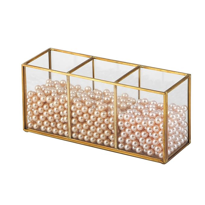CANDIKO Glass Makeup Brush Holder Jar with Pearls | Amazon (US)