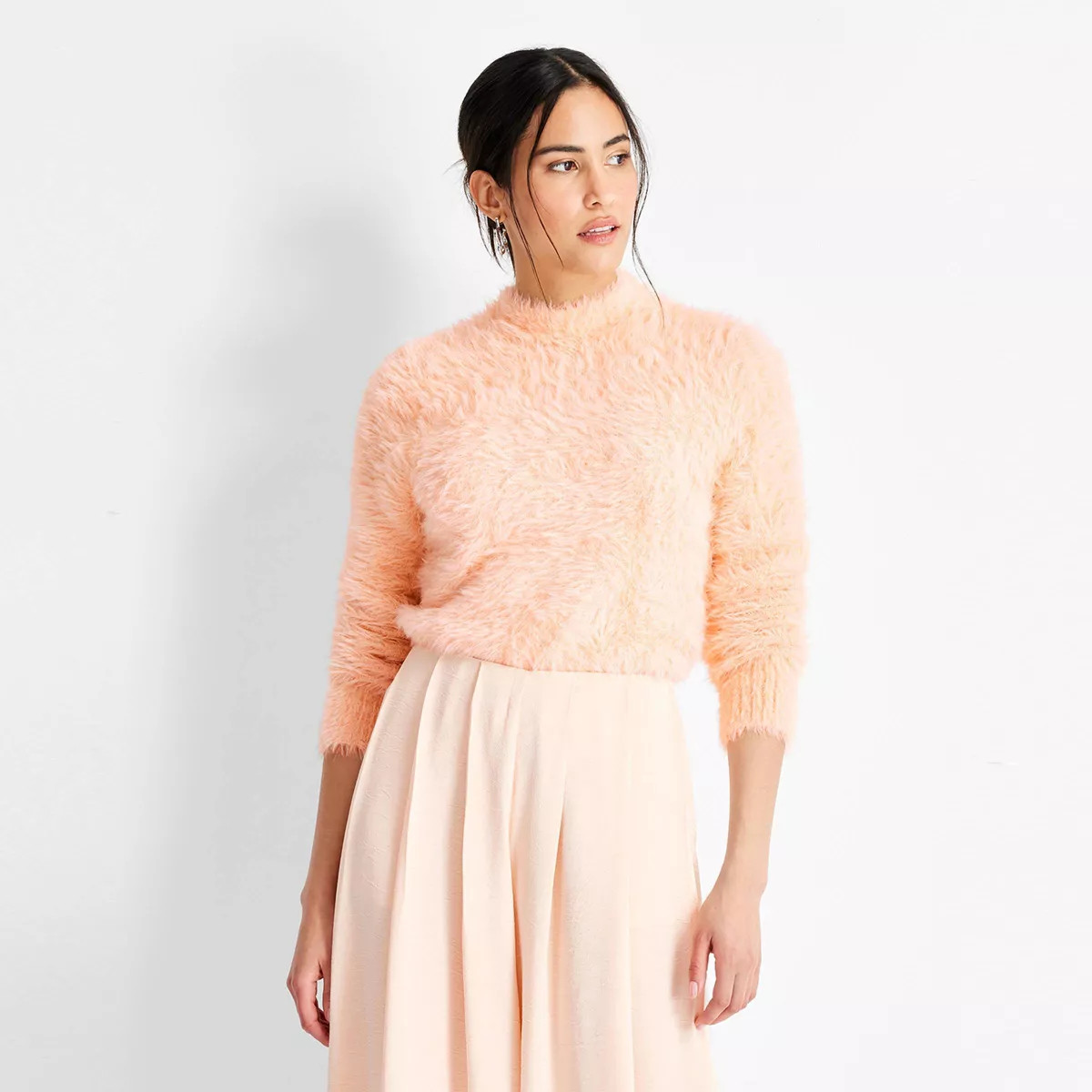 Women's Crewneck Eyelash Sweater - Future Collective Peach Orange XL | Target