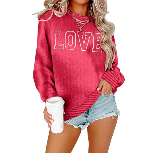 MNLYBABY Valentines Sweatshirt Women Valentine Shirt: Love Heart Shirts Casual Lightweight Long S... | Amazon (US)