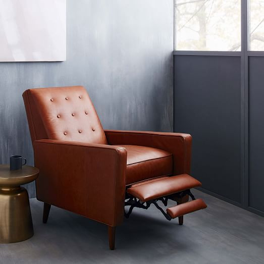 Rhys Mid-Century Leather Recliner | West Elm (US)