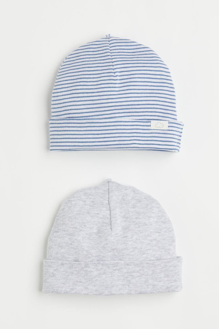 2-pack Cotton Hats - Blue striped/gray melange - Kids | H&M US | H&M (US + CA)