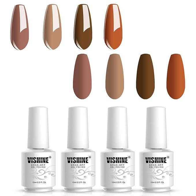 Vishine Gel Nail Polish Set, Nude Brown, 4 Fall Autumn Winter Colors, UV LED Soak Off Gel Starter... | Amazon (US)