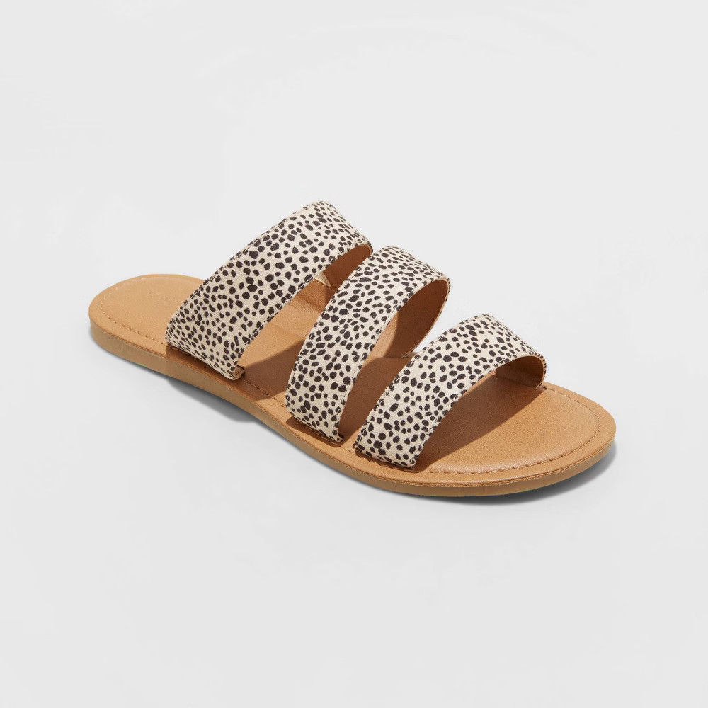 Women's Sammi Leopard Print Triple Band Slide Sandals - Universal Thread White 6 | Target