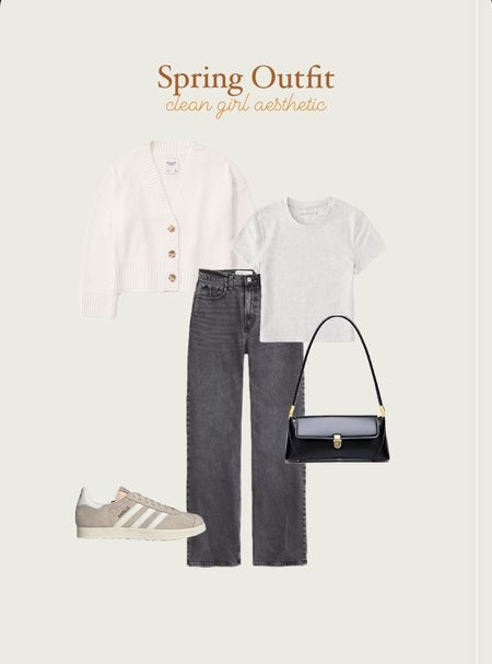 spring outfits, spring outfits 2024, spring outfits amazon, spring fashion, february outfit, casual spring outfits, spring outfit ideas, cute spring outfits, cute casual outfit, date night outfit, date night outfits, black bag, shoulder bag, vacation outfit, resort outfit, spring outfit, resort wear, st patricks day outfit, clean girl aesthetic, beige cardigan, abercrombie sweater, abercrombie cardigan, grey t shirt, baby tee, abercrombie jeans, black jeans, grey jeans, high waisted jeans, wide leg jeans, adidas gazelle, adidas sneakers, beige sneakers