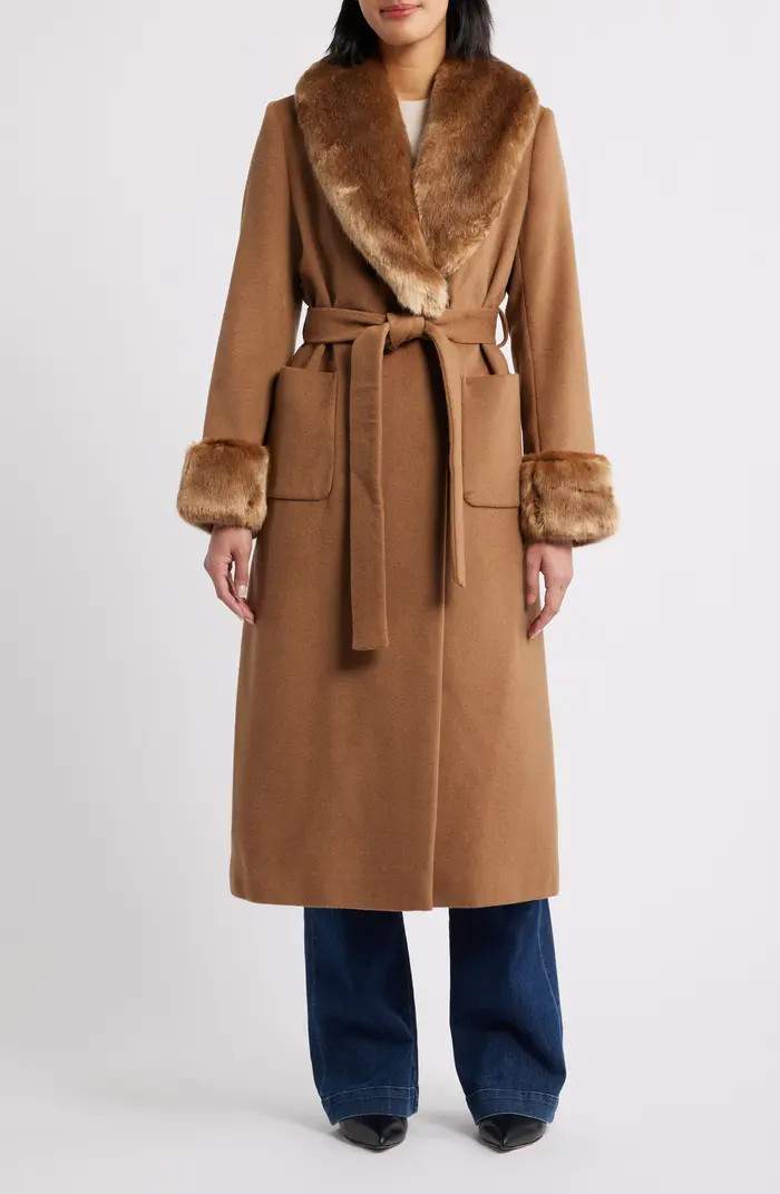 Wool Blend Coat with Faux Fur Trim | Nordstrom