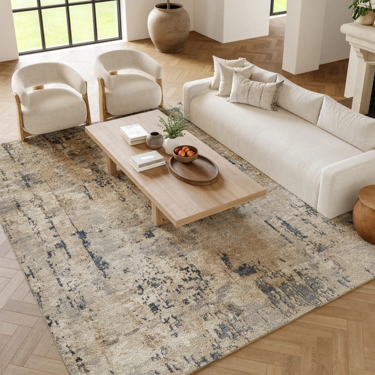 Durand Abstract Modern Machine Woven Area Rug in Beige/Gray | Wayfair North America
