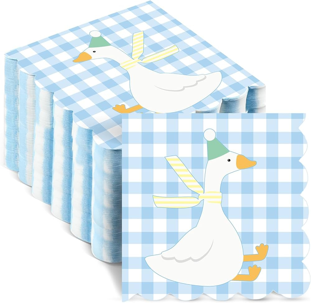 Crtiin 100 Pcs One Silly Goose Birthday Party Napkin Goose Themed in Blue and White Color Gingham... | Amazon (US)