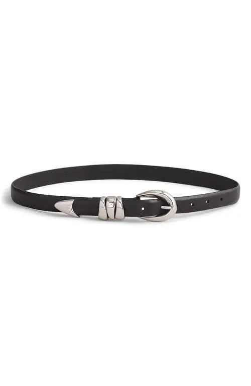 Madewell Chunky Metal Leather Belt in True Black/Silver at Nordstrom, Size X-Small | Nordstrom