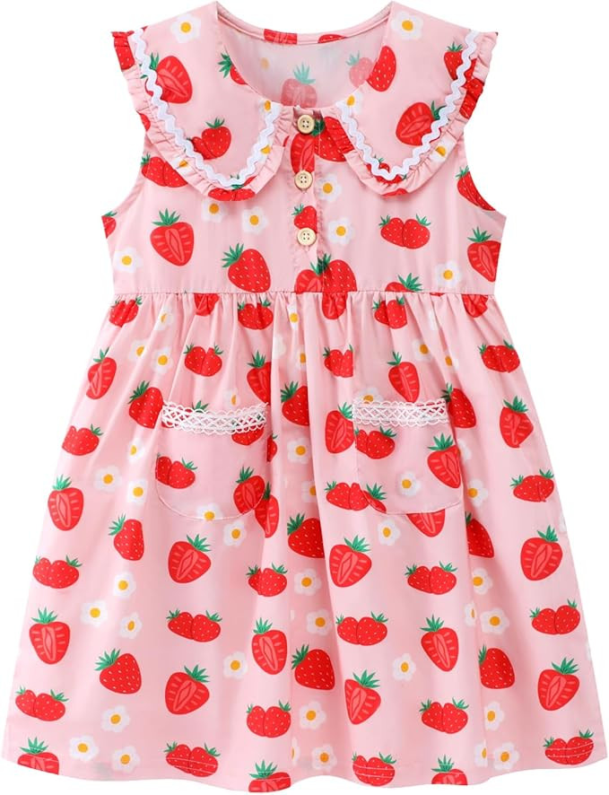 HILEELANG Little Girls Peter Pan Collar Dress Easter Spring Summer Cotton Sleeveless Sundress | Amazon (US)