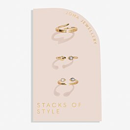 Stacks Of Style Set Of 3 Rings In Cubic Zirconia And Gold Plating | Joma Jewellery