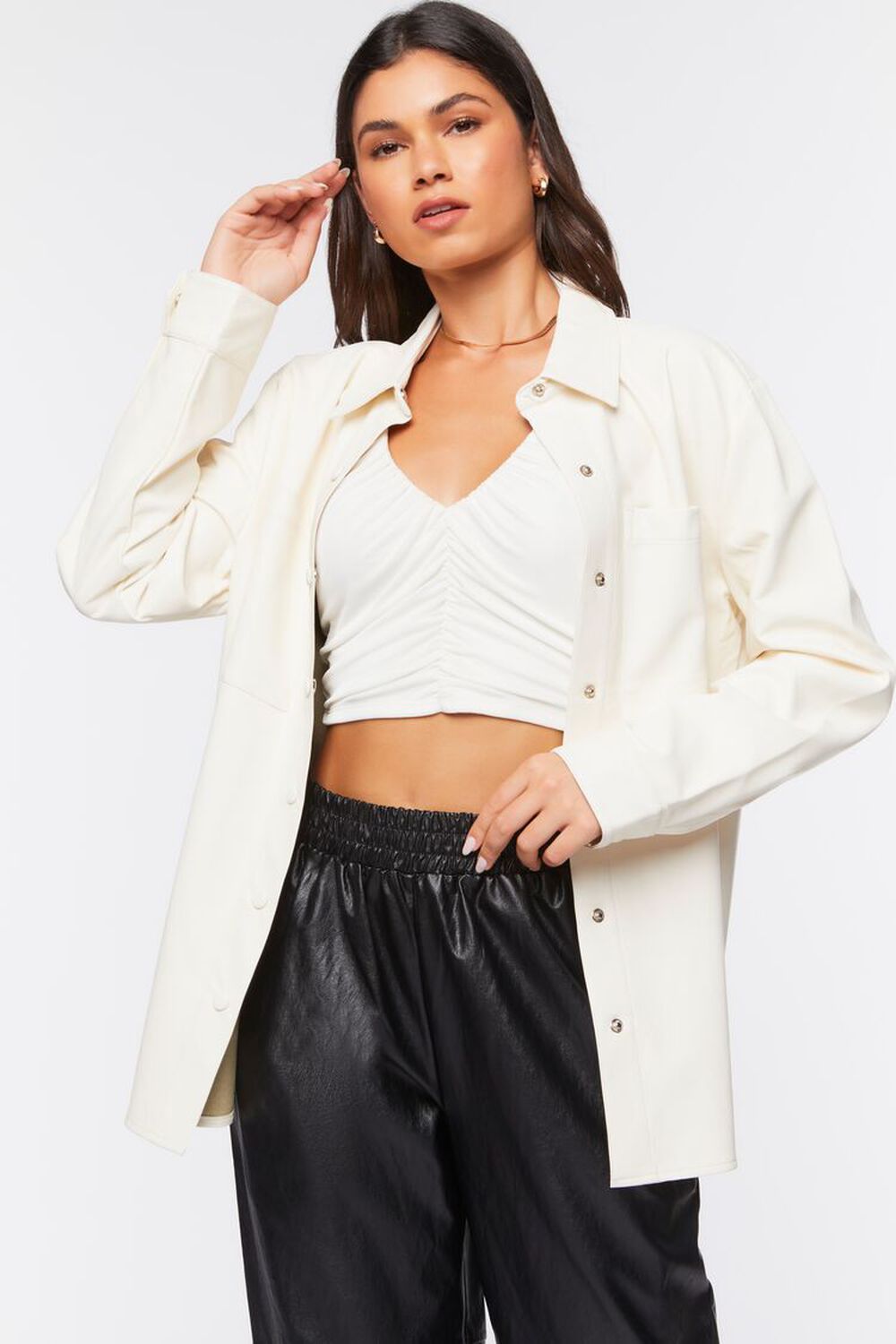 Faux Leather Dolphin-Hem Shacket | Forever 21 | Forever 21 (US)