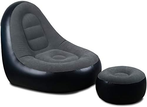 Inflatable Lounge Chair with Ottoman Blow Up Chaise Lounge Air Lazy Sofa Set Flocked Couch Portable  | Amazon (US)