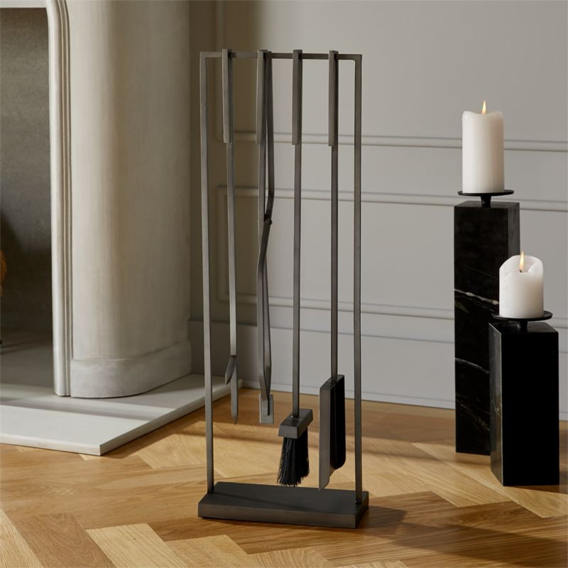4-Piece Bend Raw Steel Standing Fireplace Tool Set + Reviews | CB2 | CB2