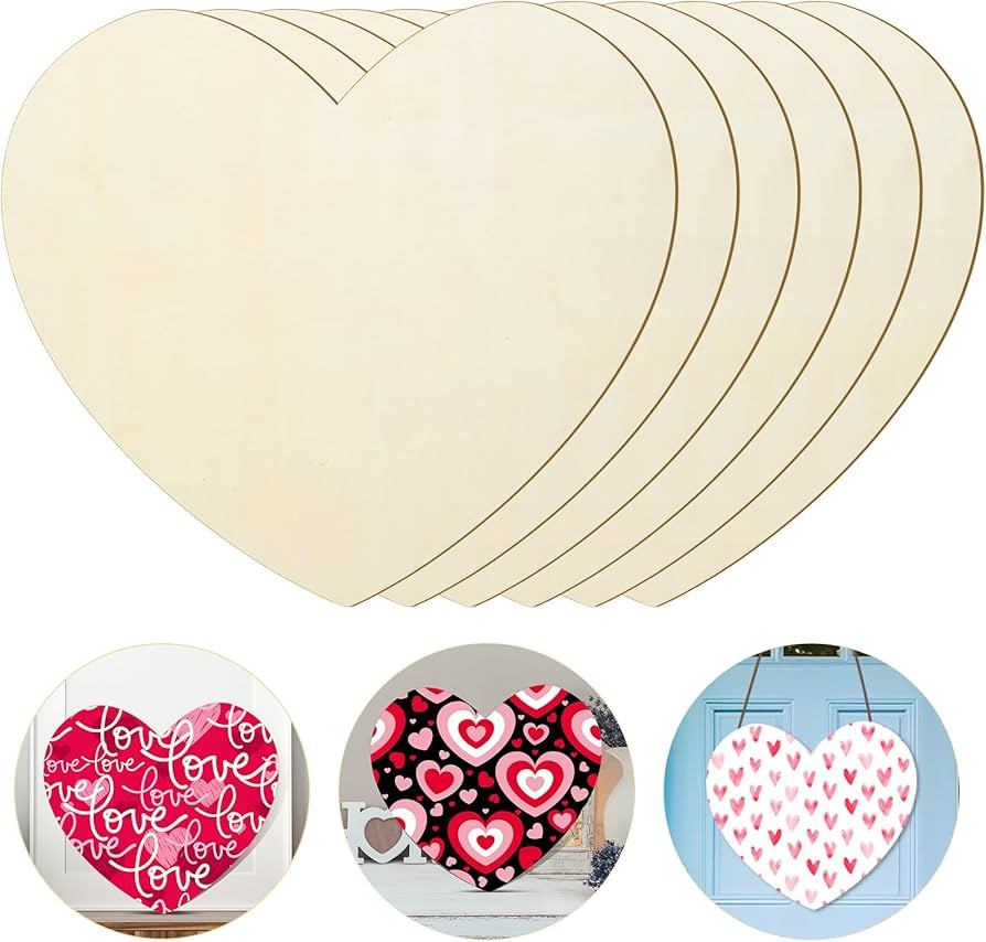 Anglechic 6 Pack 16 Inch Valentine's Day Wooden Hearts for Crafts Large Blank Heart Shaped Cutout... | Amazon (US)