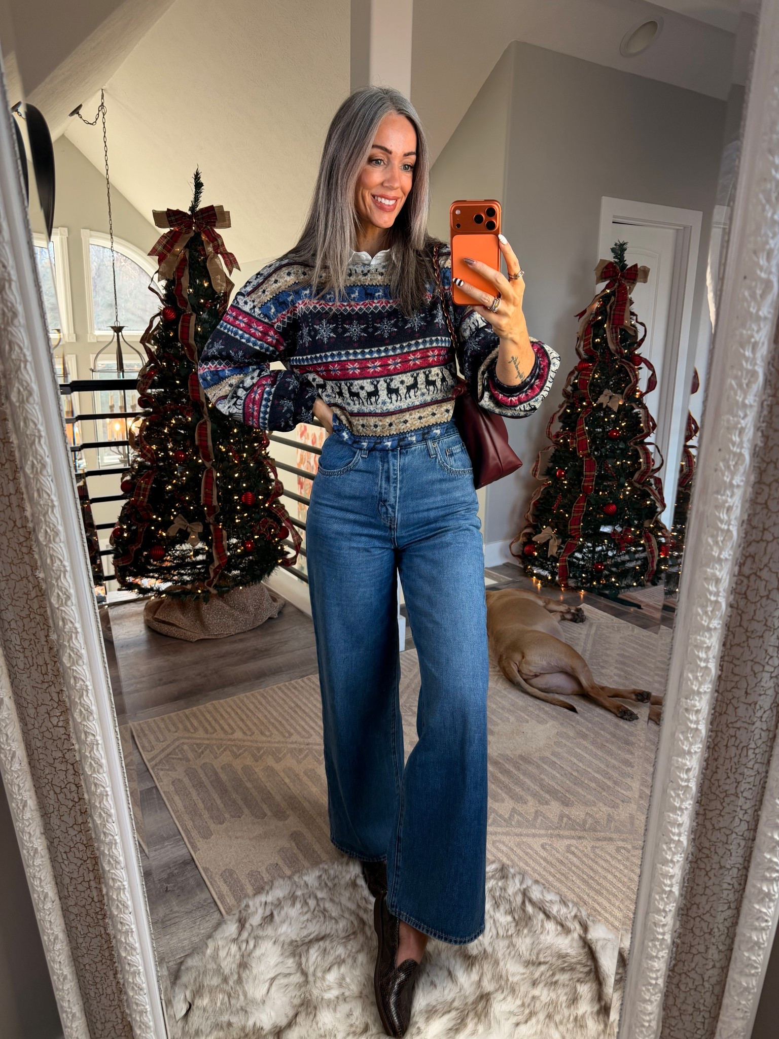 Christmas sweater and jeans look! The faux collar pieces it all together  

#LTKHoliday #LTKOver40 #LTKSeasonal
