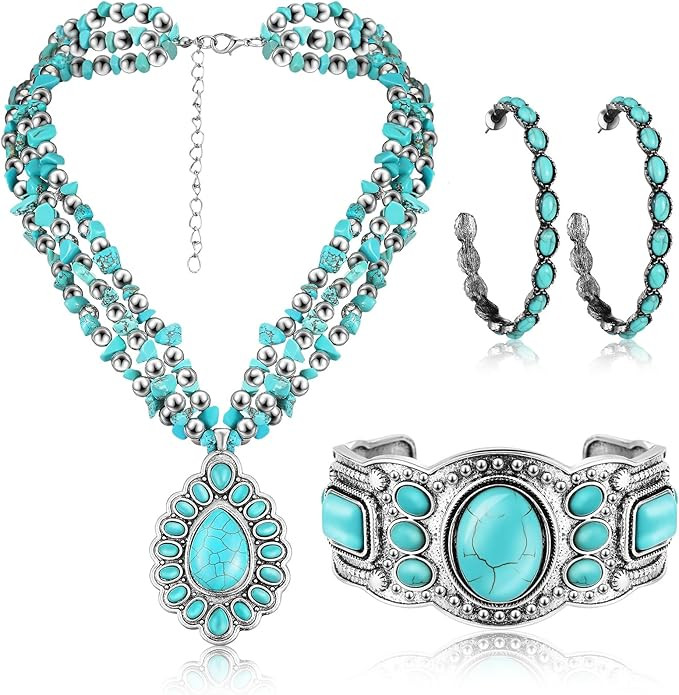 Inbagi 3 Pcs Western Jewelry for Women Bohemian Set, Boho Pendant Long Choker, Faux Leather Layer... | Amazon (US)