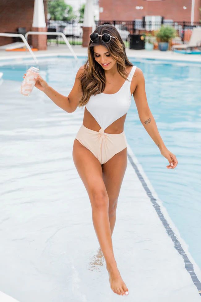 Sunrise And Shine Tan Colorblock One Piece Swimsuit | The Pink Lily Boutique