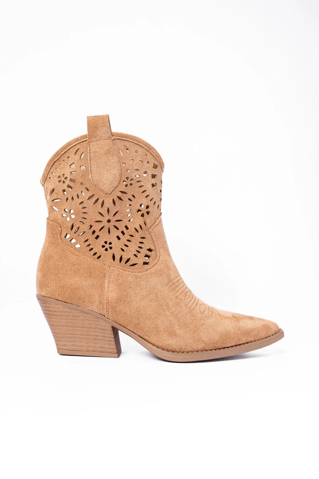 Dakota Camel Cut Out Western Bootie | Pink Lily