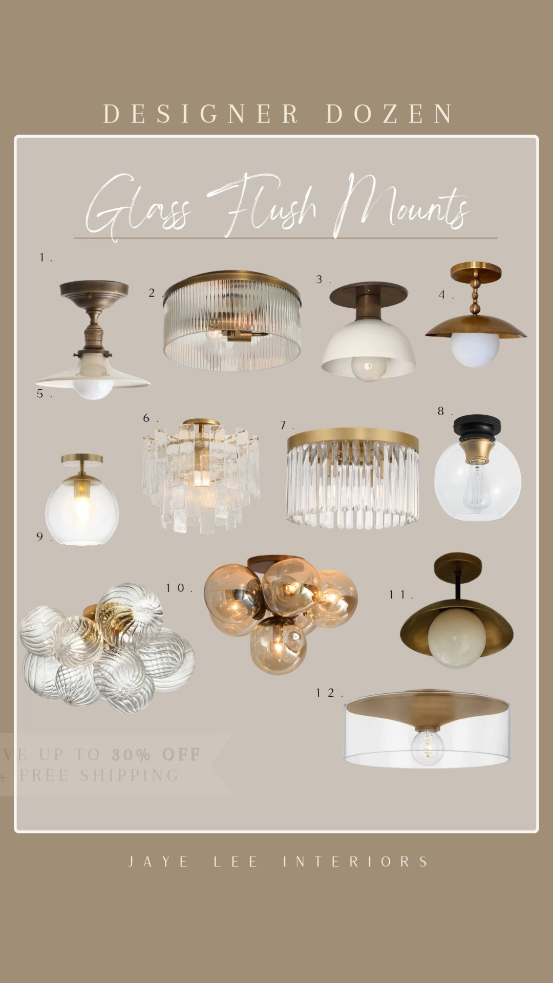 I’ve put together a quick edit of brass and glass flush mount fixtures. I'm loving the simple, timeless sophistication of these styles. Any favorites in this bunch? Kitchen lighting, laundry room light, walk in closet light, flush mount light, semi flush mount light, kitchen sink, kitchen light, sink light, brass ceiling lights, gold ceiling lights, glass ceiling light, alabaster light, glass bubble light #kitchenlighting #jleeinteriors #jleeinteriorsathome #potterybarn #wayfair #Paynesgray #Hudsonvalleylighting #troylighting, #Lumens #Lightopia #visualcomfort #LTKStyleTip#LTKFindsUnder100

#LTKSaleAlert#LTKHome 

 