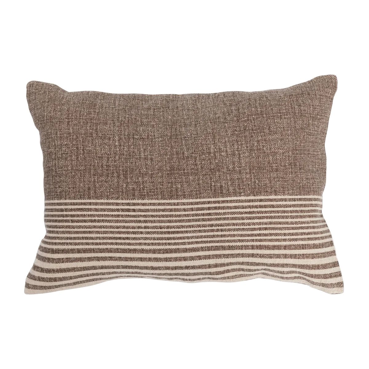 Striped Cotton Blend Slub Pillow with Leather Tab | APIARY by The Busy Bee