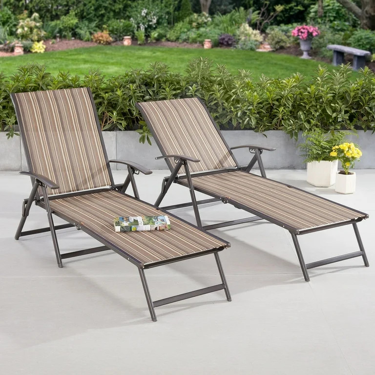 Mainstays Fair Park Foldable Steel Outdoor Chaise Lounge - Set of 2 Brown | Walmart (US)