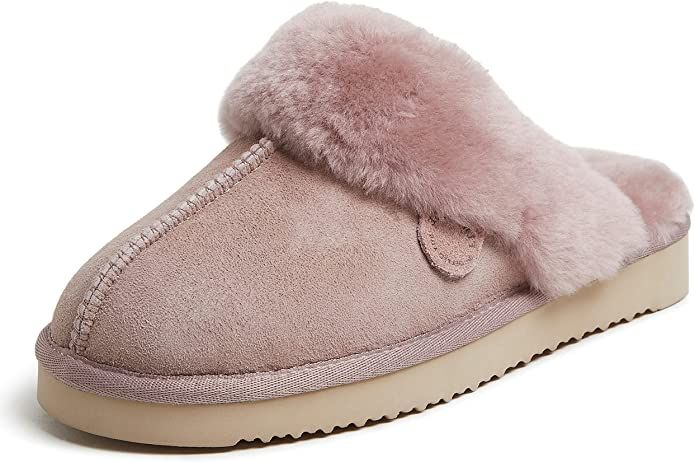 Dearfoams Women's Fireside Sydney Shearling Fur Indoor/Outdoor Scuff Slipper with Wide Widths | Amazon (US)