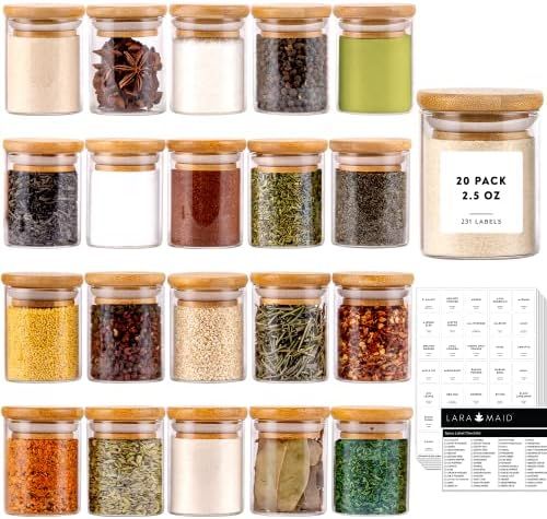 Laramaid 2.5oz 20Packs Glass Jars Set, Cylinder Spice Jars with Bamboo Lids and Customized Labels... | Amazon (US)