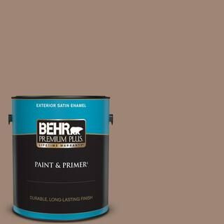 BEHR PREMIUM PLUS 1 gal. #PPU5-16 Earthnut Satin Enamel Exterior Paint & Primer 940001 - The Home... | The Home Depot