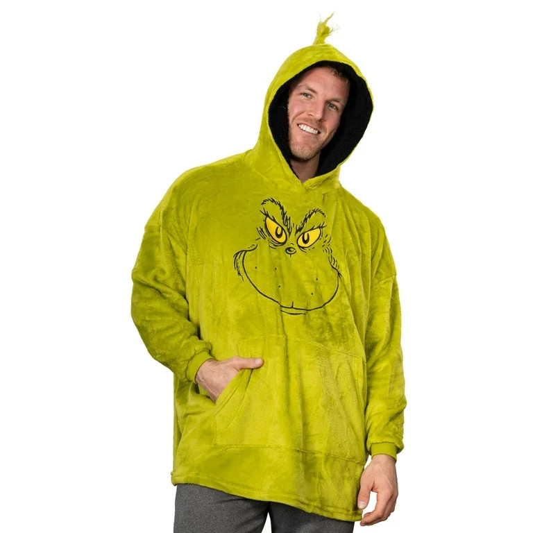 Grinch Costume Big Face Green Oversized Giant Blanket Hoodie Christmas Sleep Poncho with Hood Hal... | Walmart (US)