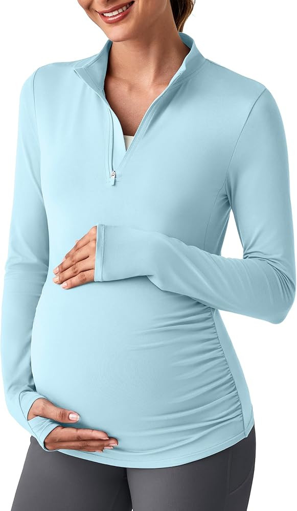 G4Free Lightweight Maternity Long Sleeve Workout Tops UPF 50+ Rash Guard Half Zip Sun Shirts Ruch... | Amazon (US)