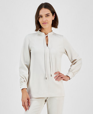 Women's Tie-Neck Poet-Sleeve Tunic | Macy's
