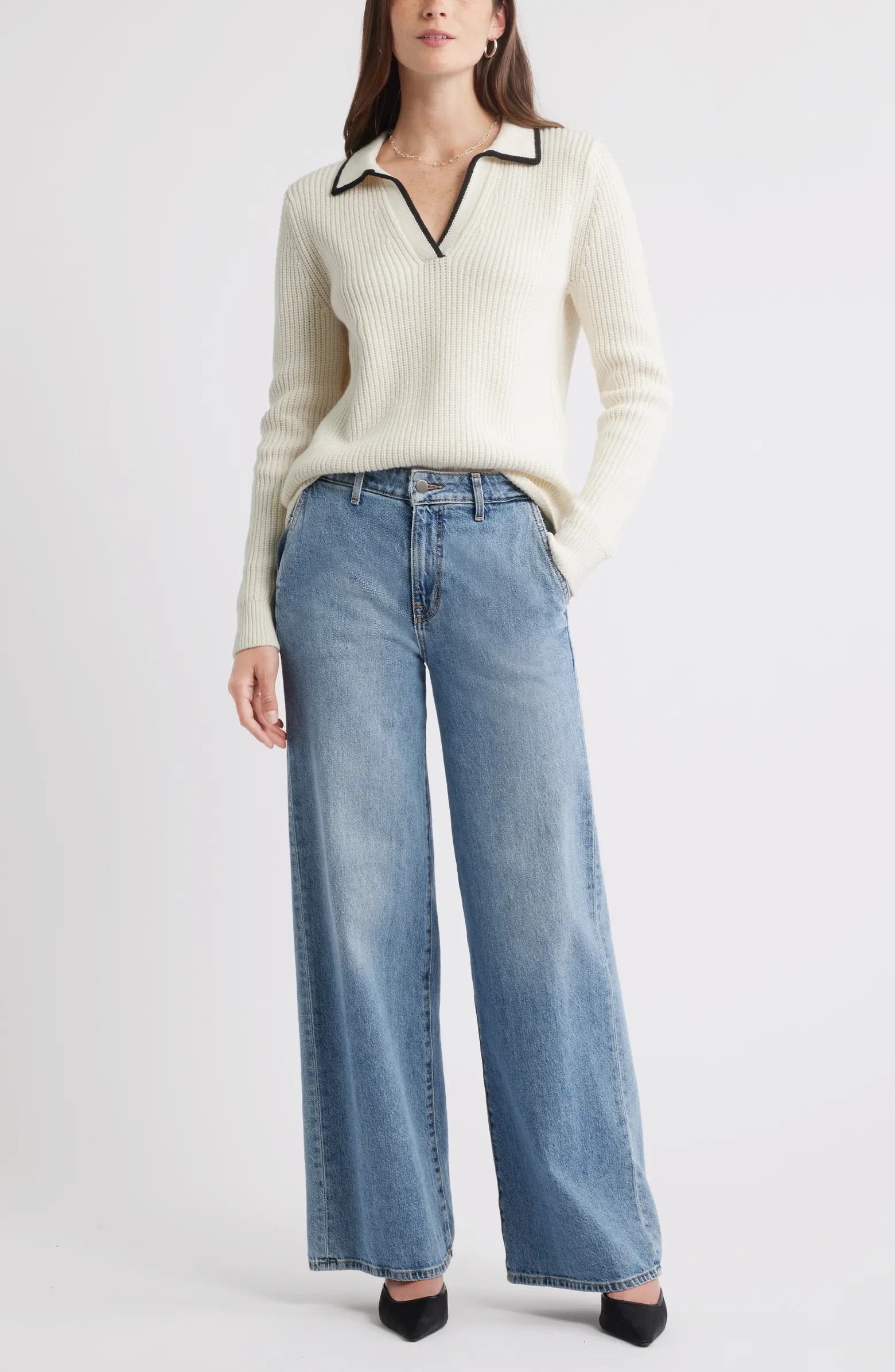 Caslon® Johnny Collar Cotton & Wool Sweater | Nordstrom | Nordstrom
