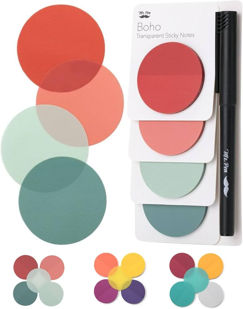 Mr. Pen- Transparent Sticky Notes, 200 Pcs, Vintage Colors, Round Translucent Sticky Notes, Paste... | Amazon (US)