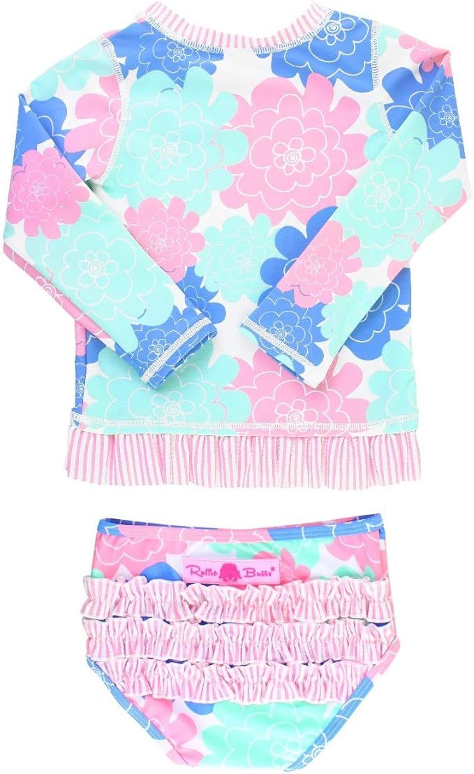 RuffleButts Baby/Toddler Girls Rash Guard 2-Piece Swimsuit Set - Long Sleeve Bikini with UPF 50+ ... | Amazon (US)