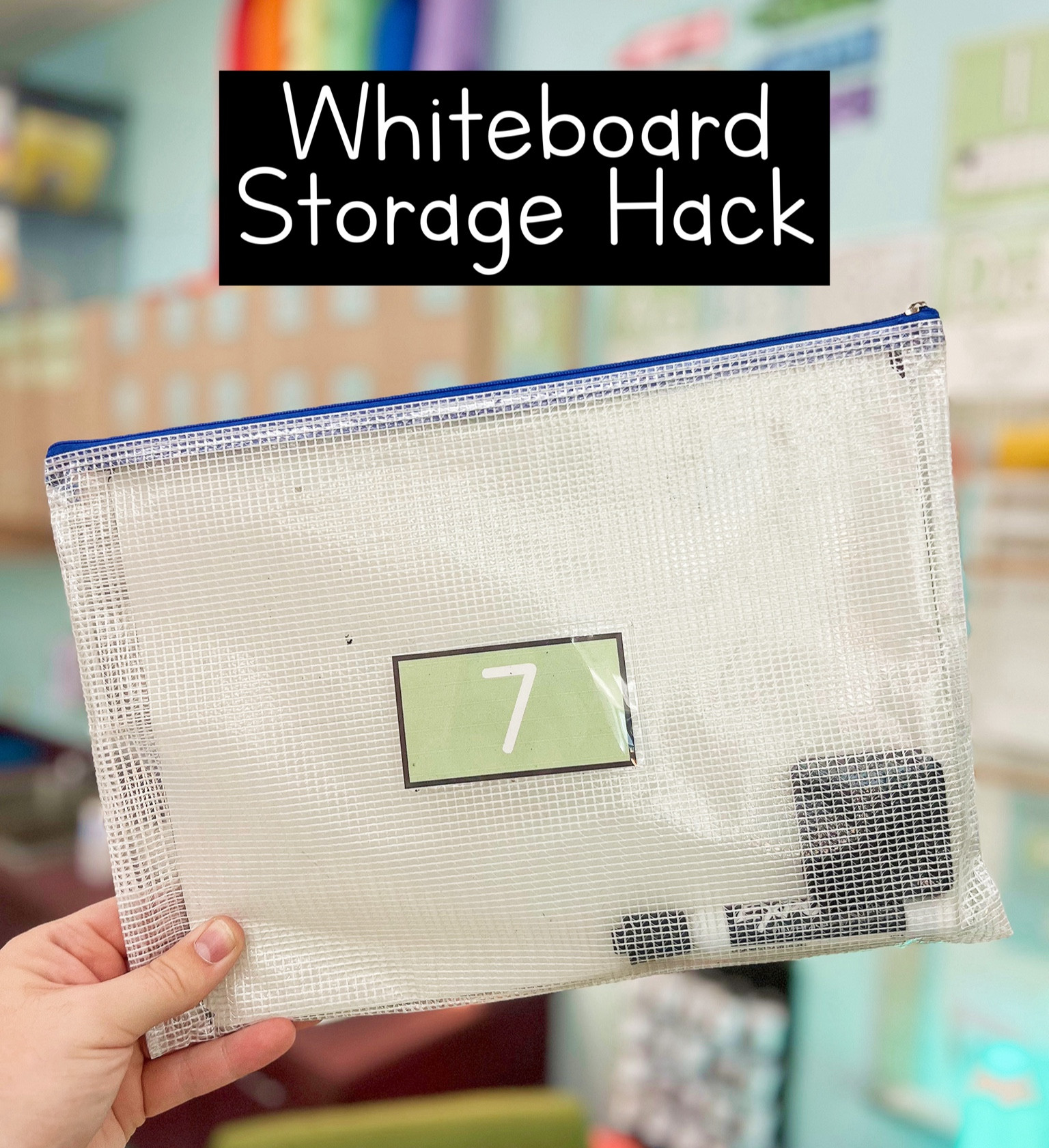 These mesh bags make the perfect solution for whiteboard storage in your classroom! 😍 #classroomorganization