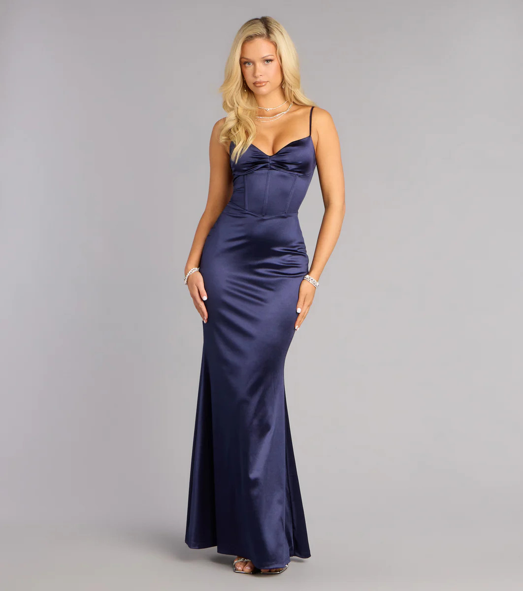 Aven Satin Lace-Up Mermaid Formal Dress | Windsor Stores