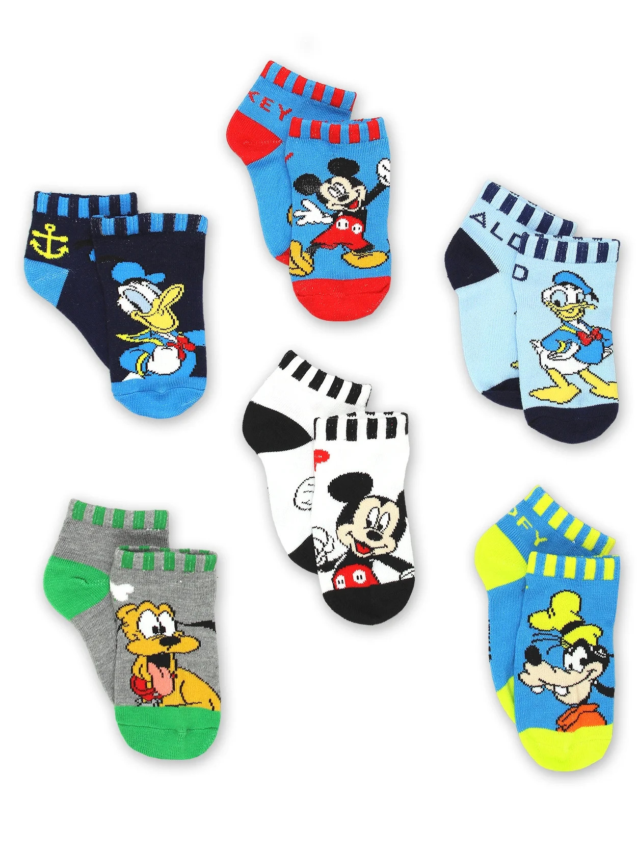 Mickey Mouse Pluto Goofy Donald Duck Toddler 6 Pack Quarter Socks Set MK584 | Walmart (US)