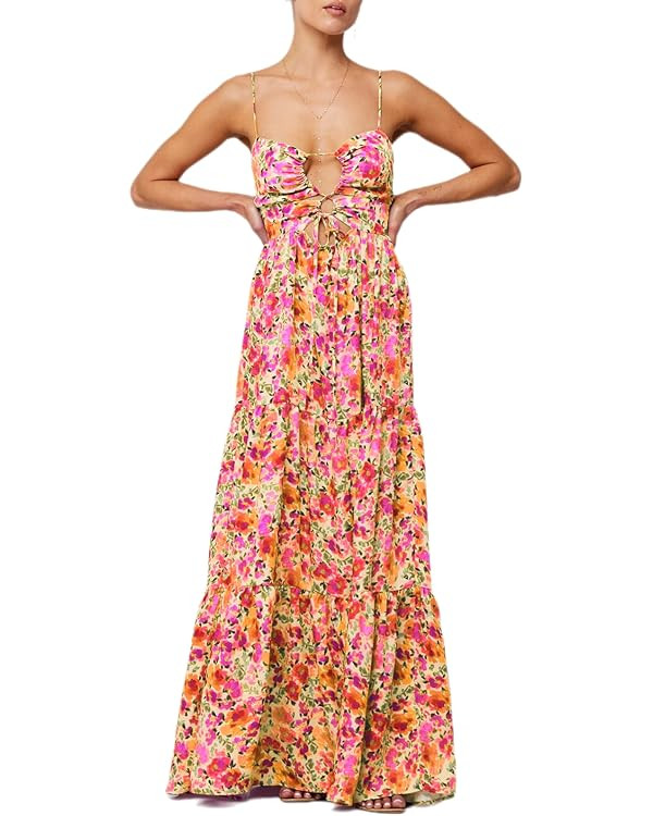 Women Boho Graphic Cami Maxi Dress Spaghetti Strap Flowy Long Beach Sun Dress Summer Vacation Flo... | Amazon (US)