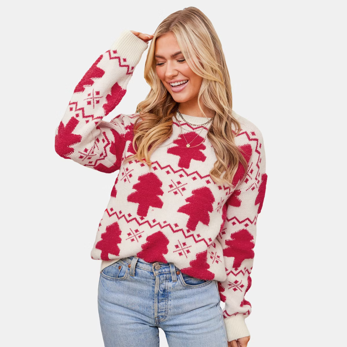 Women's Geo Print Wave Mock Neck Knit Sweater - Cupshe | Target