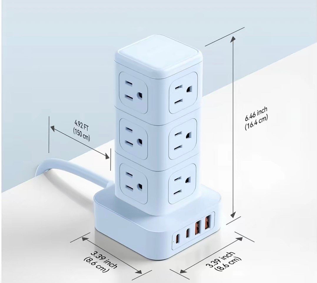ORICO Power Strip Tower with Multiple Outlets, Tower Extension Cord with 12 AC Outlets 4 USB Ports (2 USB C), Space Saving Design, 5FT Cord Power Tower for Home, Office, Dorm - TPP20 (Blue)

#LTKTravel #LTKActive #LTKHome