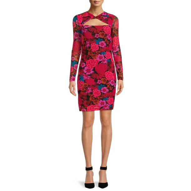 The Get Women's Long Sleeve Mesh Mini Dress - Walmart.com | Walmart (US)