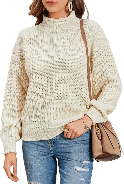 FERBIA Women Turtleneck Sweater Oversized Slouchy Batwing Knit Pullover Chunky Ribbed Baggy Loose... | Amazon (US)