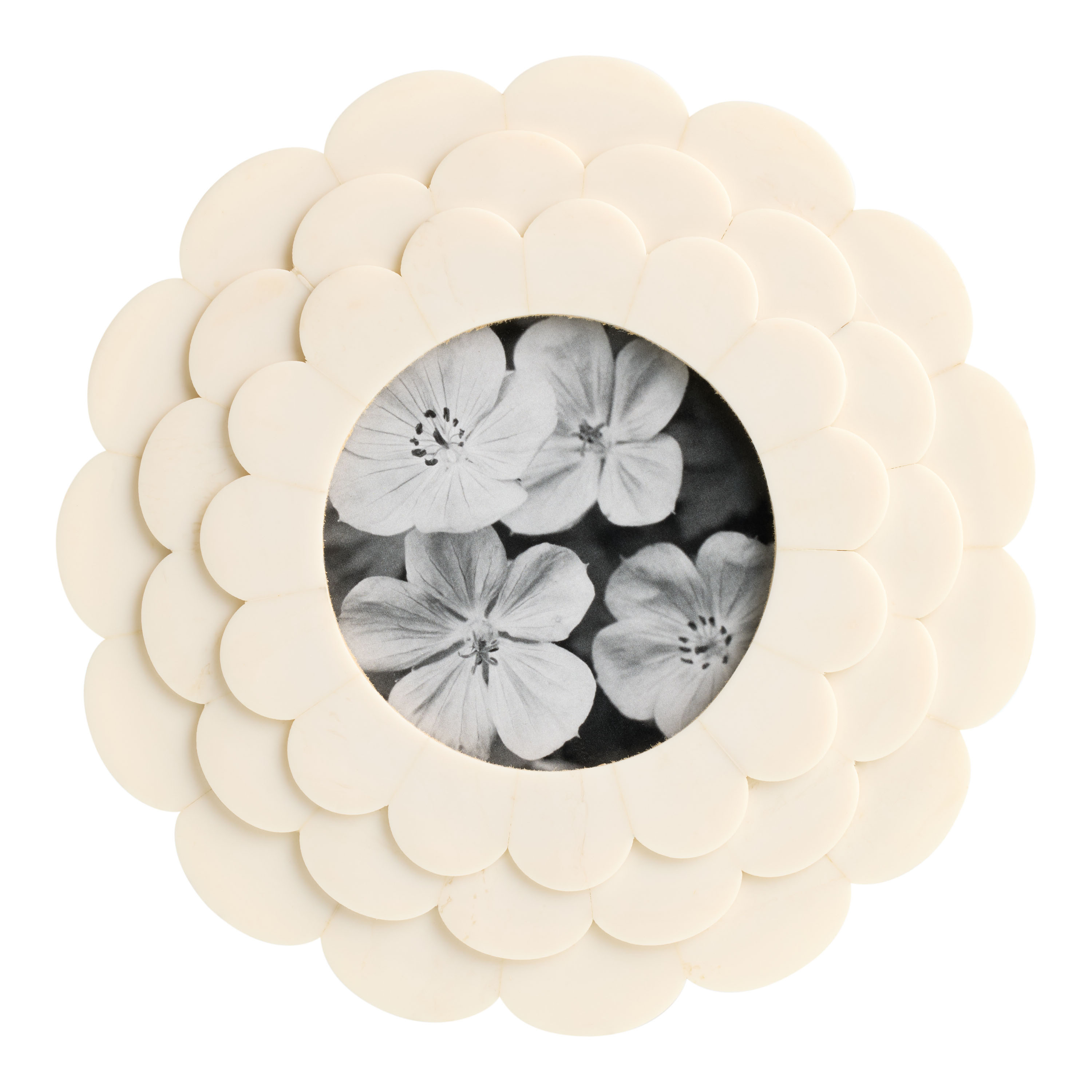 Round Ivory Layered Scallop Floral Picture Frame | World Market